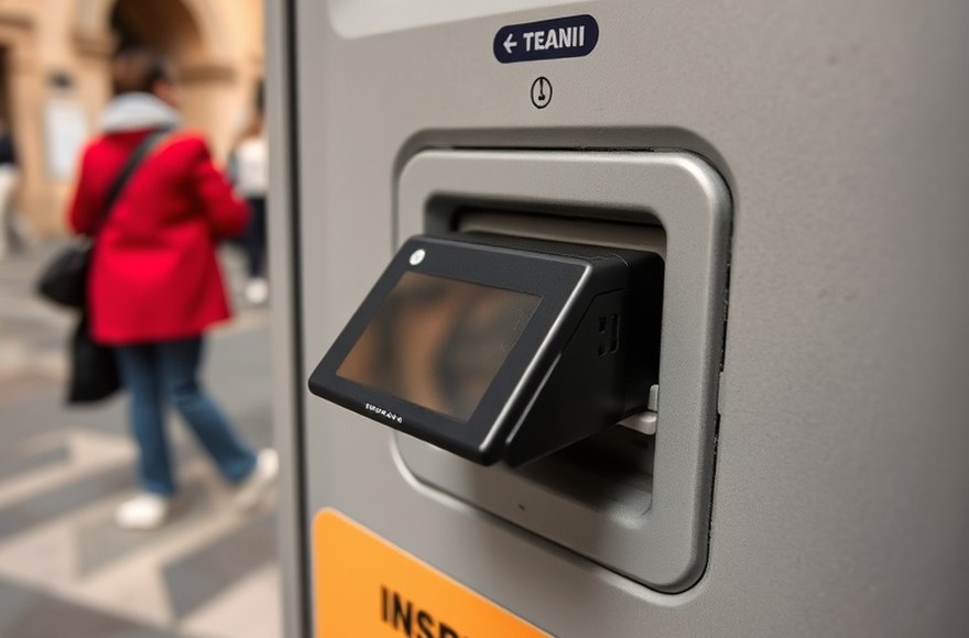 Prima — Frontale del terminale con un dispositivo estraneo sopra il lettore di carte.